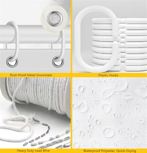 Rideau douche 200 x 220 cm polyester rideaux salle de bain avec crochets - 6