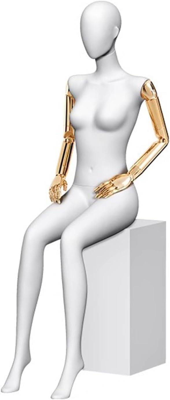 CONGRUI Female Retail Mannequins with Chairs Rotating Electroplating Arm and Head Detachable Manikin(Gold)