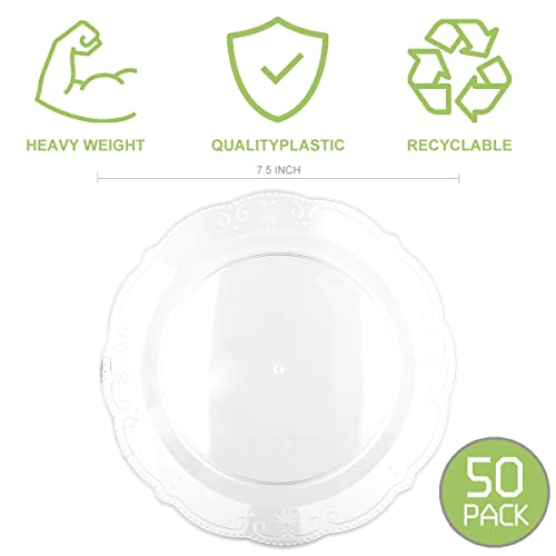 Moacock Clear Plastic Plates Disposable, 50 Count Heavy Duty Dessert Appetizers Plates Bulk For Party Dinner, 7 Inch Party Plate For Travel And Events #TOP1