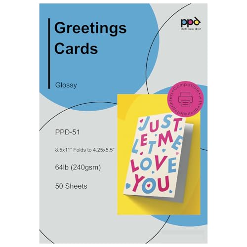 PPD Greeting Card Paper, Printable Greeting Cards for Inkjet Printer, 8.5 x 11 Blank Half Fold to 5.5 x 8.5 Custom Cards for Birthday, Wedding, Invitations, Thank You Note, Instant Dry (50 Sheets)