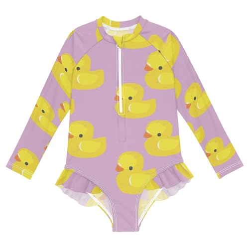 Wusikd Girls Long Sleeve Swimsuit Cute Yellow Duck One Piece Bathing Suit Zipper Pink Swimwear Sun Protection 3T