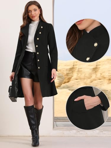 Allegra K Pea Coats for Women Fall Winter Stand Collar Single Breasted Long Trench Coat with Belt 20252