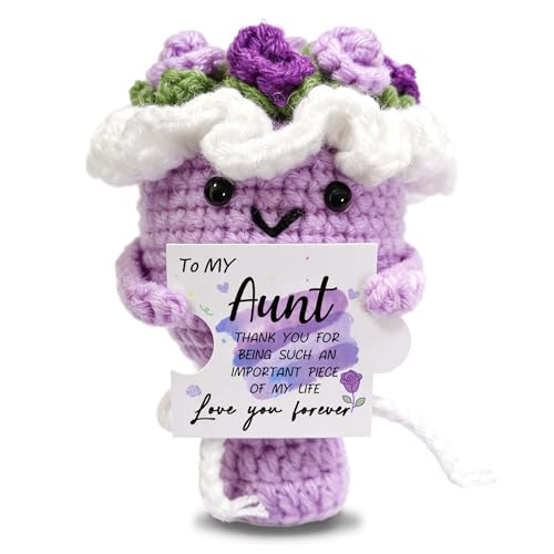 Crochet Purple Flower Bouquet for Aunt, Birthday Valentine's Day Gifts from Niece, Best Auntie Ever...