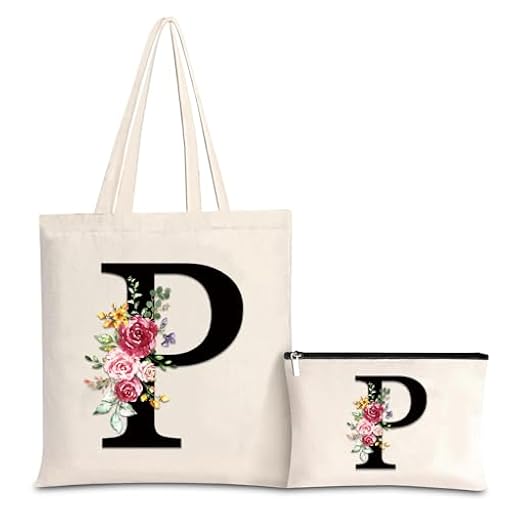 Letras Personalizadas Tote, Bolso Tote de Mujer con Inicial y Flores Bolsa de Compras con Bolsillo Interior, Alfabeto Bolso de Cosméticos Regalos para Damas Amigas Mamá Regalo de Cumpleaños Boda (P) | Ya disponible en tu tienda friki favorita! En mundofriki.es!