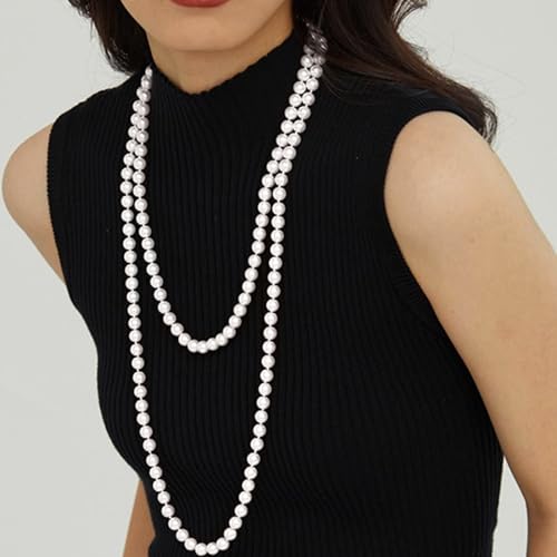 Zeffy Long Pearl Necklace 70"/180CM Faux White Pearl Beads Multi Strand Layered Pearl Necklaces for Women Bridal Wedding Party 1920s Gatsby Costume Jewelry4
