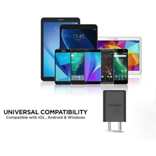 Image of 68W Turbo Charger with 1M Type C Cable for Motorola G85 /G45 /G35 /G64 /Edge 50 Neo /50 Ultra /50 Fusion /50 Pro /40 Neo /Moto e13 /e40 /Razr 50 Ultra /Think Phone 25 & Other USB C 68Watt Adaptor, Black