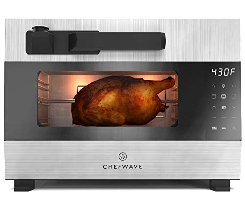 ChefWave 1600W, 27qt Digital Pressure Oven with LED Touch Control Panel – Rotisserie,Roasts, Broils, Bakes and Toasts – 5 Levels of Safety Protection - Includes 7 Accessories