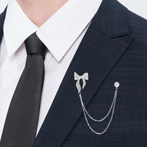 Image of 2PCS Crystal Hanging Chain Brooch Suit Pin for Men Women Vintage Crown Cross Star Diamond Broochs Gold and Silver Wedding Brooch for Clothes Dress Hats Bags Accessory