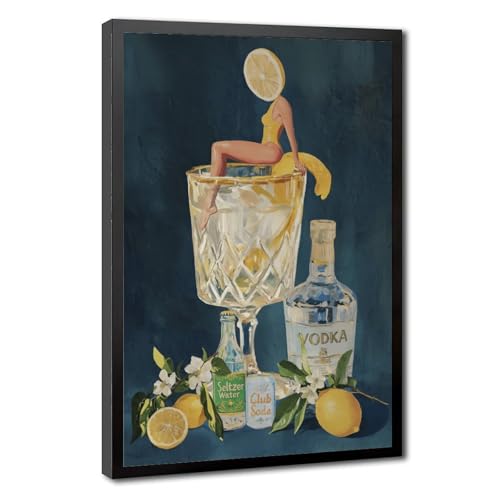 Vintage Surrealist Lemon Cocktail Canvas Wall Art - Retro Bar