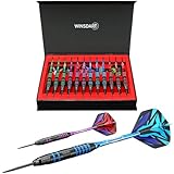 WINSDART Darts Metal Tip Set Professional Metal Darts for Dartboard Steel Tip Darts with Nonslip Iron Barrel Aluminum Dart Shafts,Extra Flights,Dart Sharpener,Gift Box