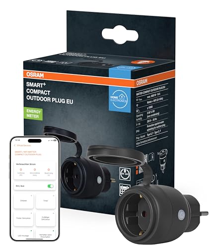 OSRAM SMART+ WiFi Matter Outdoor Plug Socket, 3680 W, 16 A, IP44, Black, Garden, Balcony