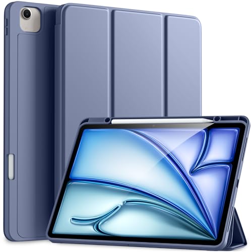Akkerds Compatible for iPad Air 13 Inch Case (M4/M3/M2) 2026/2025/2024 with Pencil Holder, Trifold Stand Protective Cover/Soft TPU Back for iPad Air 13 Case,Supports Touch ID,Auto Wake/Sleep,Blue Gray
