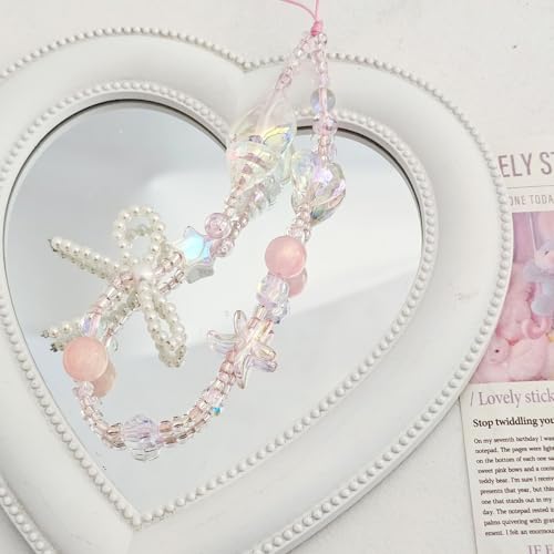 Image of Cute Beaded Camera Wrist Strap for Phone, Digital Camera Charm Lanyard, Pearl Beaded Chain for Bag Keychain Gift