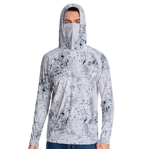 Mens UPF 50 Hoodie Shirt with Mask Long Sleeve Permanent UV Sun Protection Neck Gaiter Performance T for Outdoor product thumbnail 10