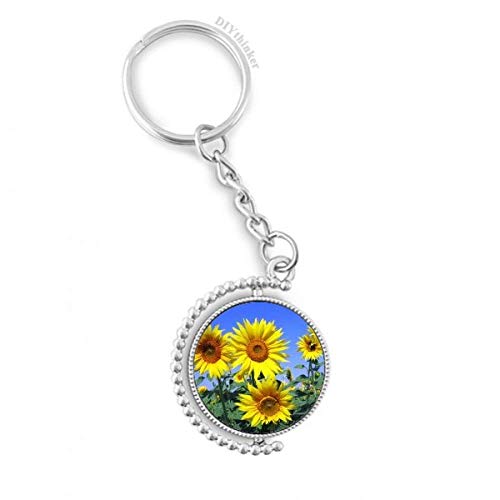 Porte-clé fleurs de soleil cadeau idéal avec anneau rotatif et ciel bleu