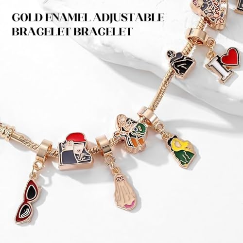 SANNIDHI® Taylor Bracelet for Women, Taylor Swif* Merch Taylor Merchandise Gold Bracelet for Teen Girls, 1988 TS Enamel Charms Album Inspired Bracelets for Music Lover Fans Gifts