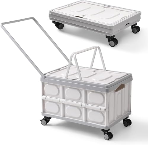 Versátil carrito de la compra plegable de 46 litros con 4 ruedas y asa, ideal para compras, camping, viajes y uso al aire libre, ligero y duradero, color gris