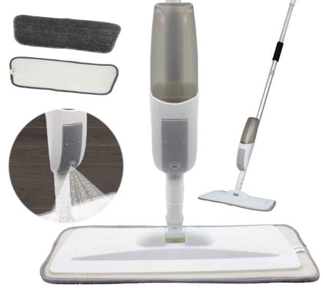 2 in 1 Wet/Dry Microfiber Water Spray Mop, 95cm Wide Spray Area, 360° Rotating & 2ml Fine Mist, 350ml Refillable Spray Bottle Mop for Home Kitchen Hardwood Laminate Ceramic Tile Floor Cleaning