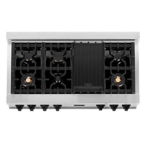 Zline Kitchen And Bath RTZ-48-MB Zline Autograph Edition 48 Inch Porcelain Rangetop With 7 Gas Burners In Stainless Steel And Matte Black Accents thumb #3
