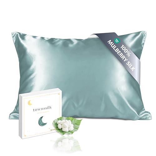 townssilk Federa seta cuscino,100% naturale seta di gelso 19momme,doppia faccia,benefica per capelli e pelle,ipoallergenica,cerniera nascosta,1 pz,50x80cm,Aquagreen