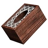 WATIIFUFU Organizador Dispensador de Toallas de Papel de Madera Maciza, Caja Rectangular para Pañuelos de Escritorio y Baño, Tamaño Grande, Diseño Vintage Rústico para Hogar, Oficina