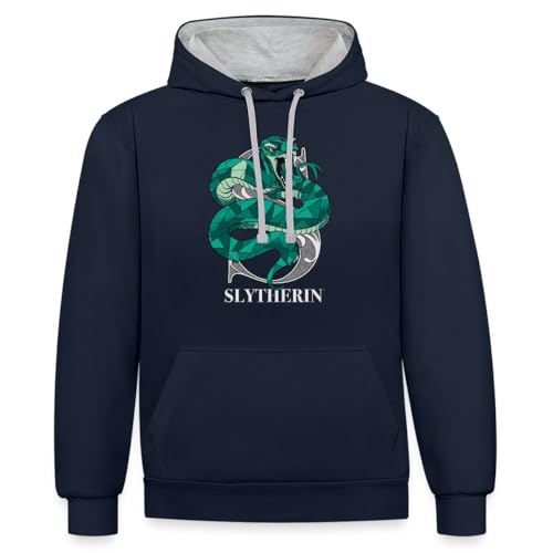 Spreadshirt Harry Potter Slytherin Monochrome Unisex Contrast Hoodie, L, navy/heather grey