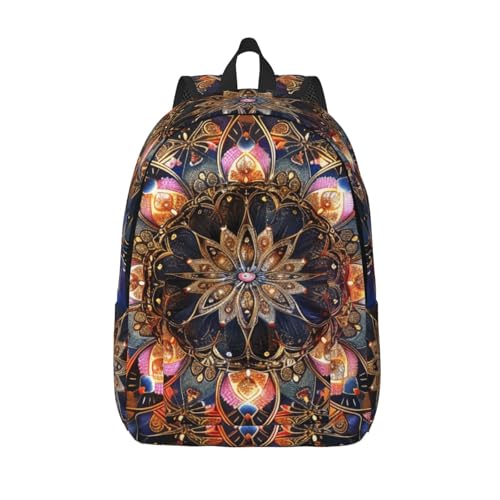 bnmklda Rechteckiger Mandala-Rucksack aus bedrucktem Segeltuch – leichter und stilvoller Schulrucksack für den täglichen Pendeln, Arbeit und Outdoor-Abenteuer, Schwarz , 45x31cm