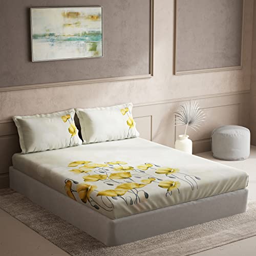 Image of DDECOR - Bella 100% Cotton Double Bedsheet with 2 Pillow Covers, King Size, Yellow