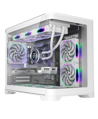 1st Player UV6 Micro ATX White PC Gaming Case - Dual Chamber, Curved Panoramic Tempered Glass - UV6 White No Fans