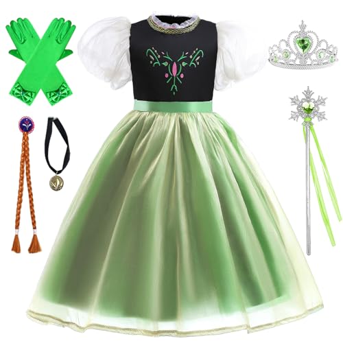 Kosplay Niñas Disfraz de Anna Princesa con Peluca y Accesorios Vestido de Reina de Nieve Vestido de Princesa Elsa Cumpleaños Fiesta Cosplay Navidad Halloween Carnaval Vestirse Chica 100-150