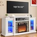 YITAHOME Fireplace TV Stand w/LED Lights and Power Outlets for TVs up to 65", Electric Fireplace w/Mantel 3D Flame Effect TV Console Entertainment Center w/Glass Doors & Adjustable Shelves, White
