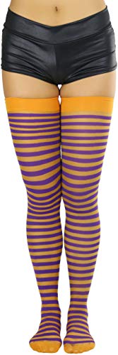 Image of ToBeInStyle Women's Opaque Hosiery Thin Striped Thigh High Long Stocking