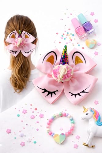 Pembe Unicorn Kız Çocuk Saç Tokası, Pullu Boynuz ve Çiçek Süslemeli Saç Aksesuarı