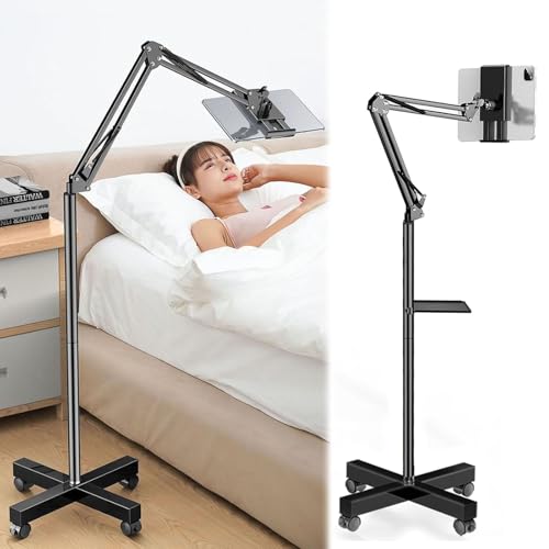 Support de Tablette Réglable col de Cygne avec Roulettes Mouvement Libre pour iPad iPhone Samsung Onglet Smartphone Liseuse