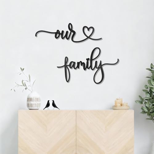 Decoración pared metal de nuestra familia en color negro mate para salón 8