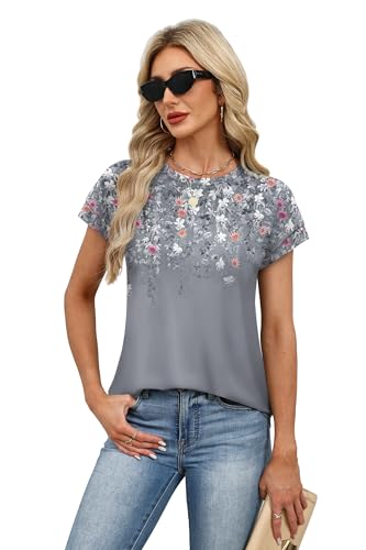 Image of Alaroo Womens Summer Tops Short Sleeve Shirts Crew Neck Tshirt Cute Trendy Tunic Blouses (S-3XL)