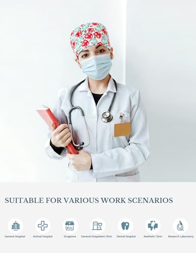 Image of Scrub Caps for Women with Buttons, Classic Surgical Caps | Double-Sided Printed, Adjustable,Long Hours, Sweatbands, Fabric Help Reduce Static Buildup
