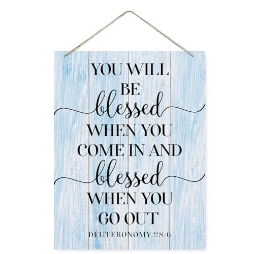Religious Decor Sign, You will Be Blessed When You Come In Sign, Rustic Wooden Hanging Plaque Sign, Christian Decor, Farmhouse Decor for Front Door, Door Hanger, Bible Verse Deuteronomy 28:6 Sign G