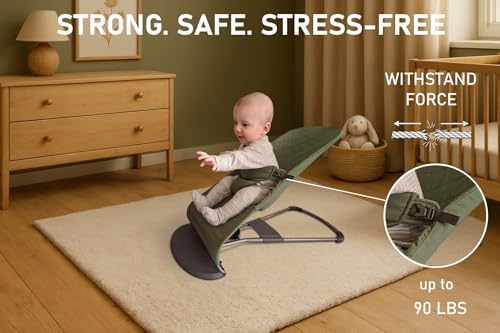 Image of Fabric Seat for Bouncer - Compatible with Baby Bjorn Bouncer - Dense, Wear-Resistant, Skin-Friendly Cotton - Replacement Covers ONLY, Olive