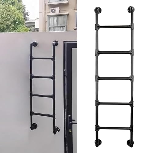 Hamankim Échelle de Secours pour Camping-Car, terrasse extérieure, échelle de sécurité Murale pour puits de fenêtre, pour sous-Sol, Toit, Balcon, échelle Droite Industrielle Noire Robuste(120cm/47in)