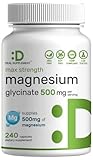 Max Strength Magnesium Glycinate 500mg Per Serving, 240 Capsules | 100% Chelated for Easy Absorption | Essential Mineral Supplement for Muscle, Sleep, & Heart Health