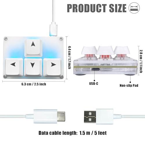 Image of BTXETUEL Mini 4-Key Keyboard WASD Arrow Key Keycaps One-Handed Mechanical Gaming Programmable USB-C Customized Keyboard for Working or Gaming (White, Arrow Keycaps 1)