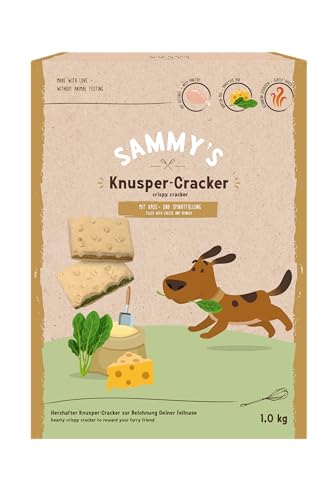 Sammy´s Knusper-Cracker | Herzhafte Snacks für Hunde | Reich an Geflügel | Schonend im Ofen gebacken | Knusper-Cracker mit Käse- und Spinatfüllung | ohne Zuckerzusatz | Trainingssnack | 4 x 1 kg