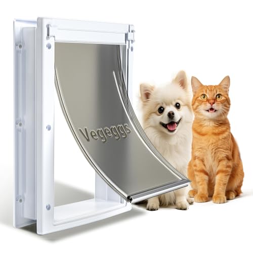 Pet Door Dog Door Easy Install - Wood & PVC Doors & WallsCat Door Free Movement & Strong Magnetic Auto-Close & Sliding Lock Telescoping Frame 5 3/4 x 9 1/3 for Small Dogs Cats Up to 15 lb