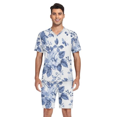 Men's Pajama Sleep Sets Short Sleeve V Neck 2 Piece Nightwear with Pockets Summer, S-XXL4