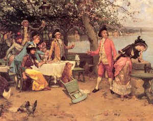 Peinture à l'huile The Toast par Auguste Emile Pinchart, tableau de maître sur toile 12x16