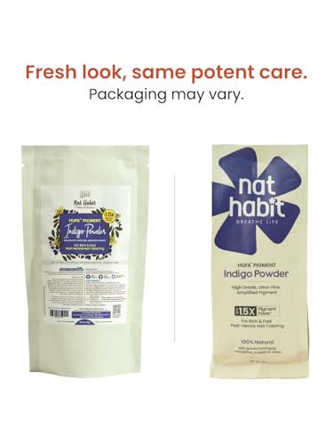 Nat Habit Organic Indigo Powder, Natural Hair Color for Black Hair, HUFA, Indigo Leaf Powder for Rich and Fast Post-Henna Coloring, Chemical Free (Pack of 1 X 85g)