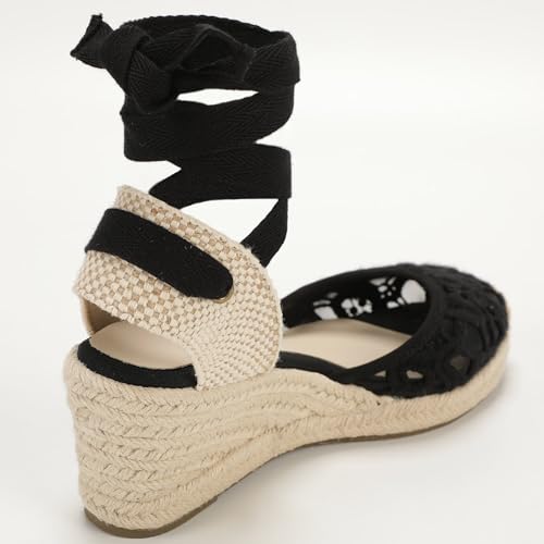 Image of Women's Espadrille Wedge Sandals Closed Toe Lace-Up Shoes