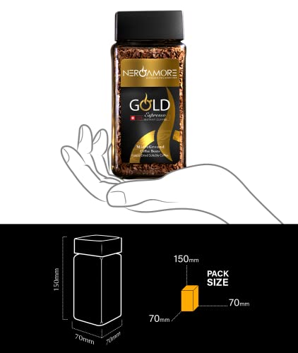 Nero Amore Espresso Instant Coffee Powder With Micro Ground Beans Coffee, Gold Espresso Freeze Dried Soluble Coffee, Dark Roast Low Acid Coffee Instant Espresso Powder 95G Jar #TOP6