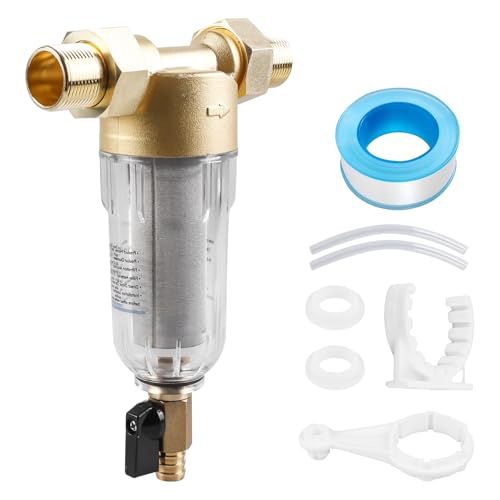 Filtro de agua reutilizable, prefiltro de agua de 1 pulgada, filtro de sedimentos con adaptador de 3/4